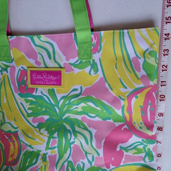 Lilly Pulitzer Estee Lauder Tropical Print Tote Bag Banana Floral Pink Green - Picture 3 of 9